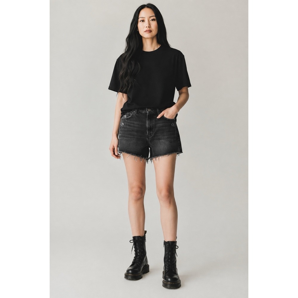 BDG High Rise Girlfriend Cut Off Shorts Size 31 Black Distressed Mom Shorts